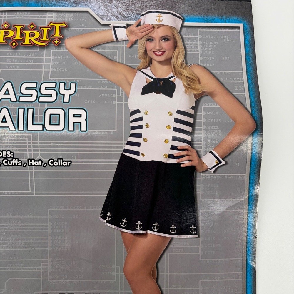 Halloween Sassy Sailor Costume Nautical Striped Anchor Navy White Small 4-6